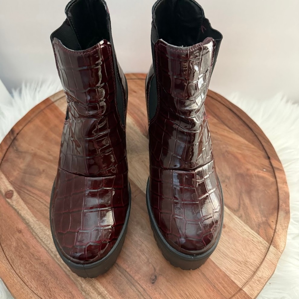 Topshop Made In Italy Chunky Platform Boots 5.5 Burgundy Croc Patent Goth View 6